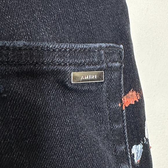 AMIRI Paint Splatter Distressed Slim Jeans Aged Black Sz 30 x 34 $1590 {H50} - Picture 6 of 10